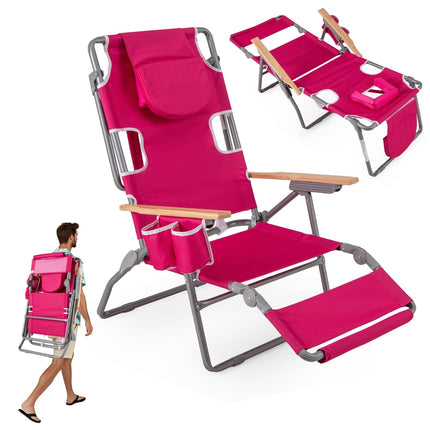 3-in-1 Folding Beach Chair with Footrest & Cushion