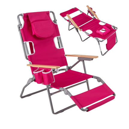 3-in-1 Folding Beach Chair with Footrest & Cushion