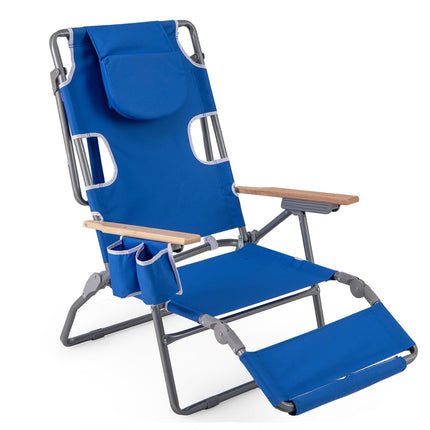 3-in-1 Folding Beach Chair with Footrest & Pillow