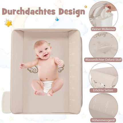 3 in 1 Folding Changing Table with Wheels &amp; Trash Can Mobile Changing Table Changing Station Beige