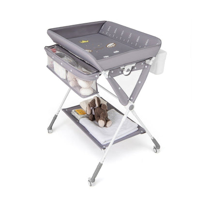 3 in 1 Folding Changing Table with Wheels &amp; Trash Can Mobile Changing Table Changing Station Gray