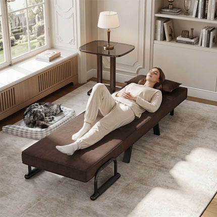 3-in-1 Folding Sofa Bed with Adjustable Backrest – Brown