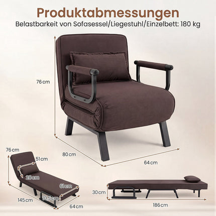 3-in-1 Folding Sofa Bed with Adjustable Backrest – Brown