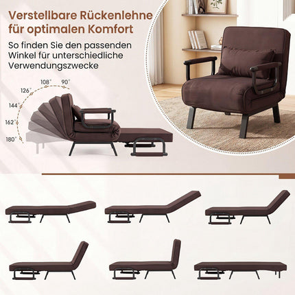 3-in-1 Folding Sofa Bed with Adjustable Backrest – Brown
