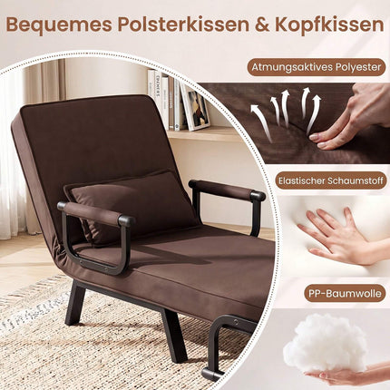 3-in-1 Folding Sofa Bed with Adjustable Backrest – Brown