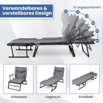 3-in-1 Folding Sun Lounger with Adjustable Backrest
