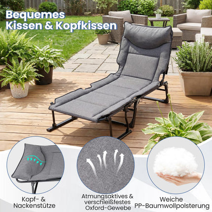 3-in-1 Folding Sun Lounger with Adjustable Backrest