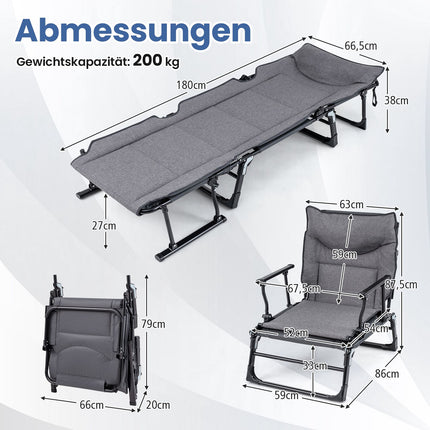 3-in-1 Folding Sun Lounger with Adjustable Backrest