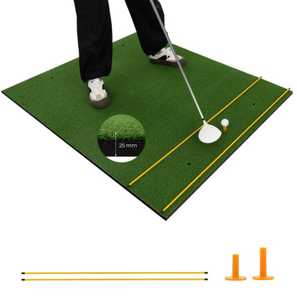 3 in 1 Golf Hitting Mat with Artificial Grass 2 Golf Tees 2 Alignment Rods & 6 Pre-Drilled Tee Holes 60" x 47"