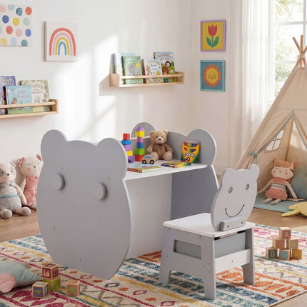 3-in-1 Kids Art Table with Storage and Bear Chair