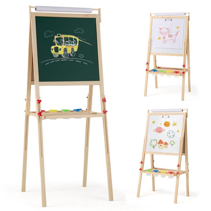 3-in-1 Kids Easel with Chalkboard, Whiteboard & Paper Roll