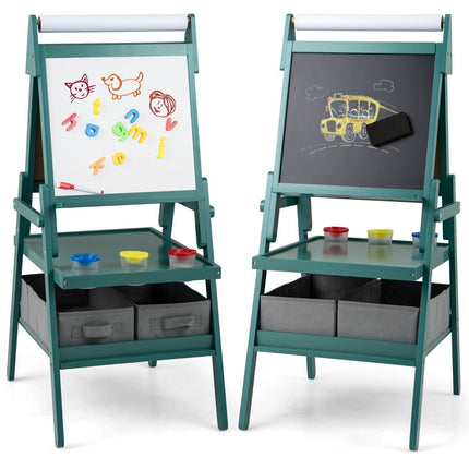 3-in-1 Kids Easel with Chalkboard, Whiteboard & Paper Roll