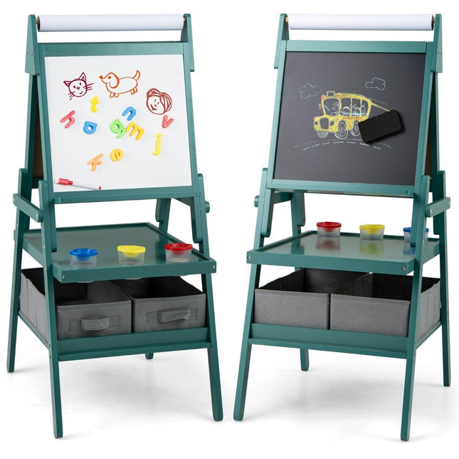 3-in-1 Kids Easel with Chalkboard, Whiteboard & Paper Roll