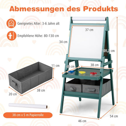 3-in-1 Kids Easel with Chalkboard, Whiteboard & Paper Roll