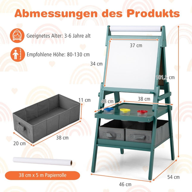 3-in-1 Kids Easel with Chalkboard, Whiteboard & Paper Roll