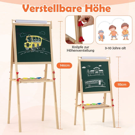 3-in-1 Kids Easel with Chalkboard, Whiteboard & Paper Roll