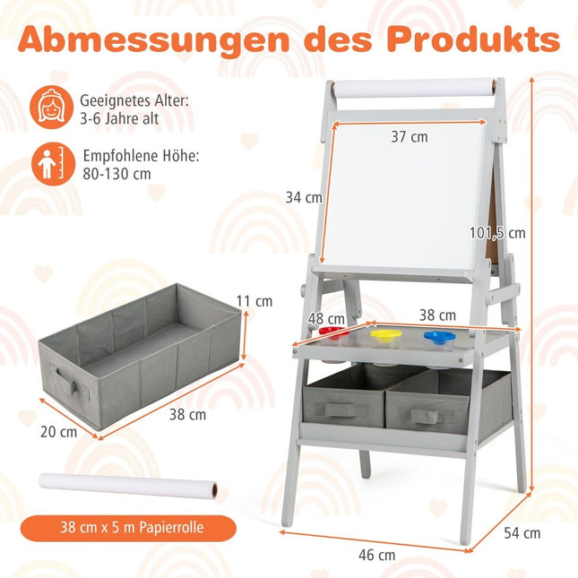 3-in-1 Kids Easel with Chalkboard, Whiteboard & Paper Roll