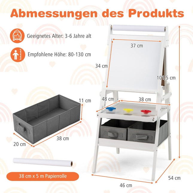 3-in-1 Kids Easel with Chalkboard, Whiteboard & Paper Roll