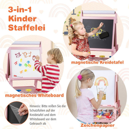 3-in-1 Kids Easel with Chalkboard, Whiteboard & Paper Roll