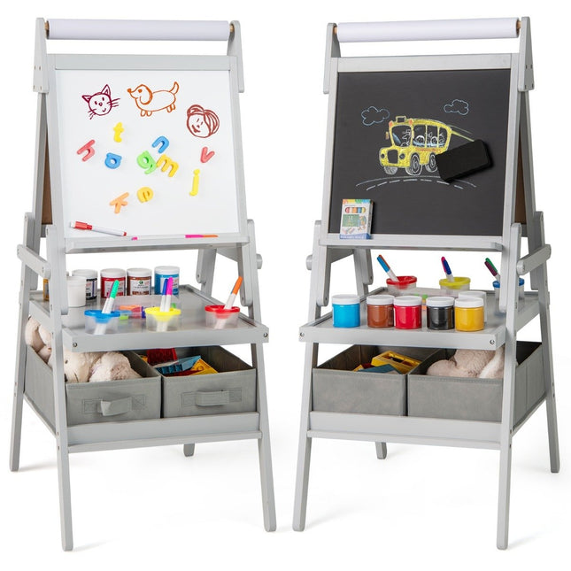 3-in-1 Kids Easel with Chalkboard, Whiteboard & Paper Roll