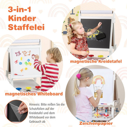 3-in-1 Kids Easel with Chalkboard, Whiteboard & Paper Roll