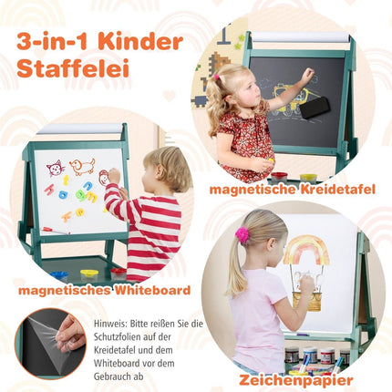 3-in-1 Kids Easel with Chalkboard, Whiteboard & Paper Roll