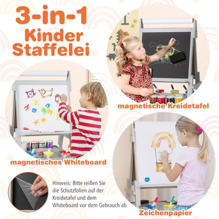 3-in-1 Kids Easel with Chalkboard, Whiteboard & Paper Roll