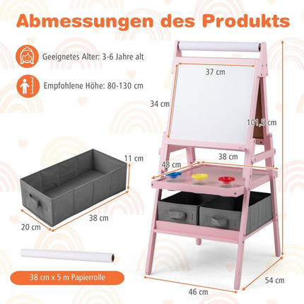 3-in-1 Kids Easel with Chalkboard, Whiteboard & Paper Roll