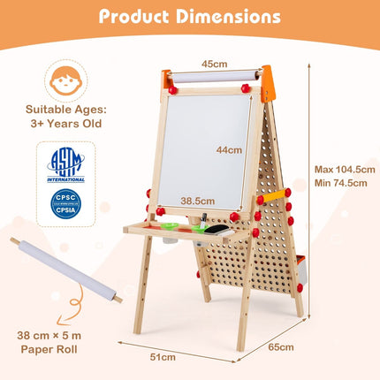 3-in-1 Kids Easel with Magnetic Whiteboard & Chalkboard