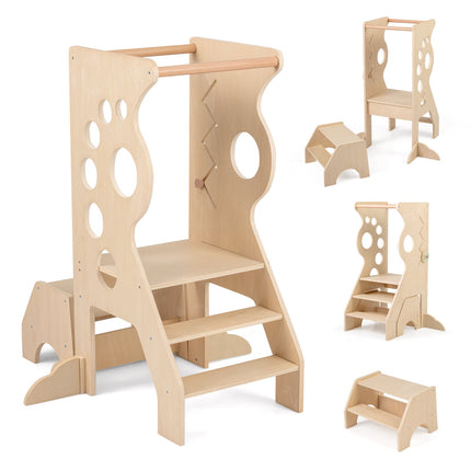 3-in-1 Kids Learning Tower with 2-Step Stool & Safety Bars