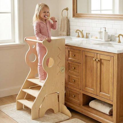3-in-1 Kids Learning Tower with 2-Step Stool & Safety Bars
