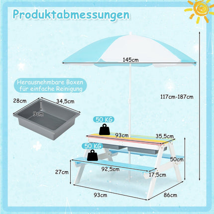 3-in-1 Kids Outdoor Activity Table with Umbrella