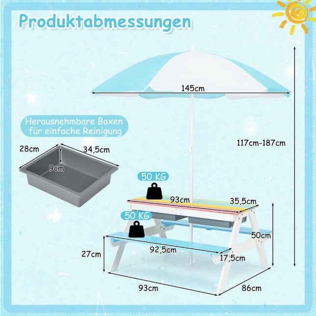 3-in-1 Kids Outdoor Activity Table with Umbrella