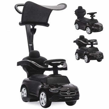 3-in-1 Kids Ride-On Car with Handle, Black, Mercedes Design