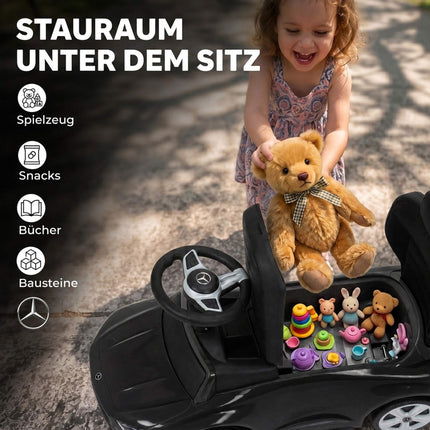 3-in-1 Kids Ride-On Car with Handle, Black, Mercedes Design