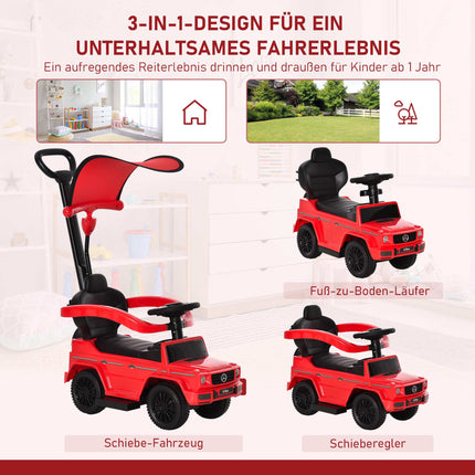 3-in-1 Kids Ride-On Car with Push Handle, Red, 18-36 Months
