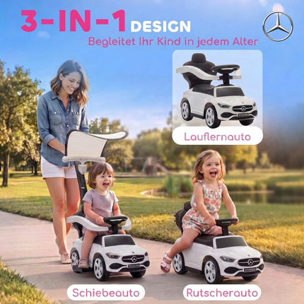 3-in-1 Kids Ride-On Car with Push Handle, White