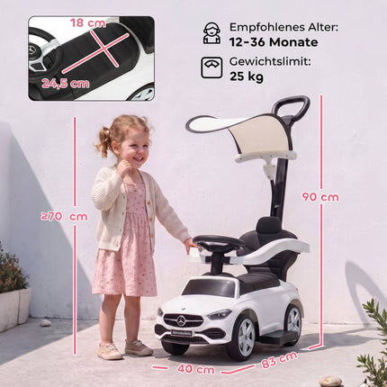 3-in-1 Kids Ride-On Car with Push Handle, White