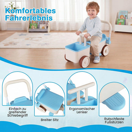 3-in-1 Kids Ride-On Push Car with Storage Basket, Blue