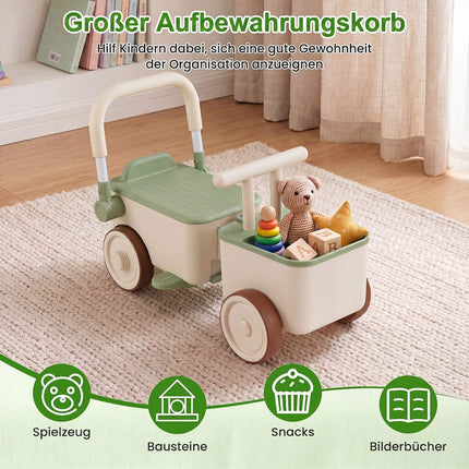 3-in-1 Kids Ride-On Push Car with Storage Basket, Green