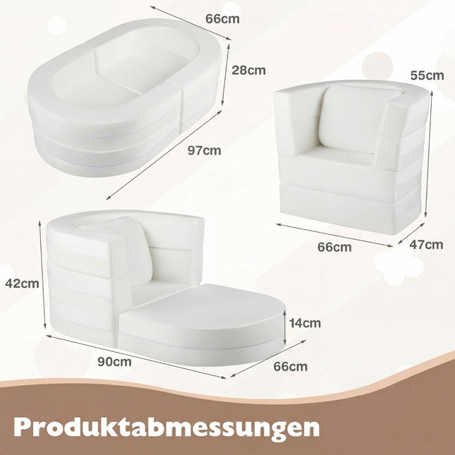 3-in-1 Kids Sofa Bed with Soft Foam & Pillow, Beige
