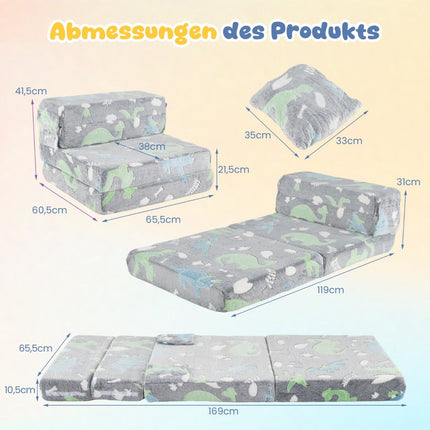 3-in-1 Kids Sofa, Glow-in-the-Dark, Washable Covers