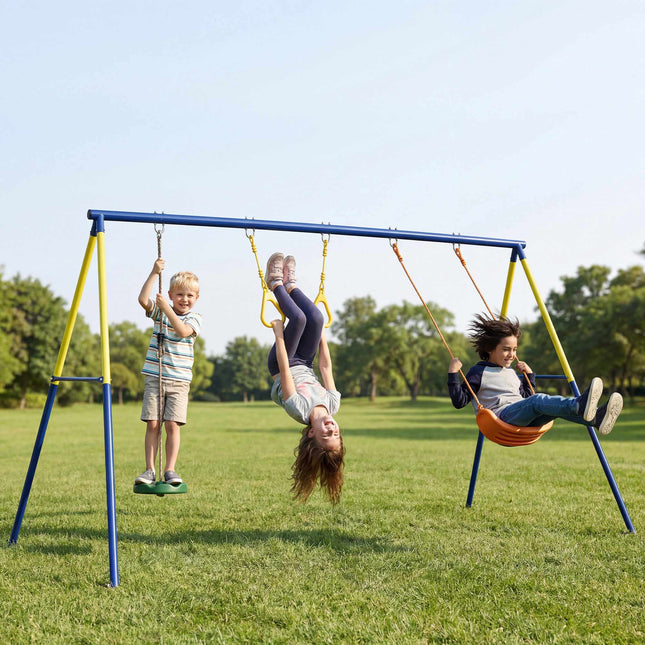 3-in-1 Kids Swing Set, Steel Frame, 150 kg Capacity