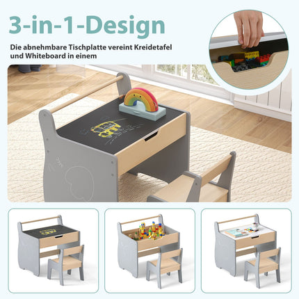 3-in-1 Kids Table Set with Reversible Top & Storage
