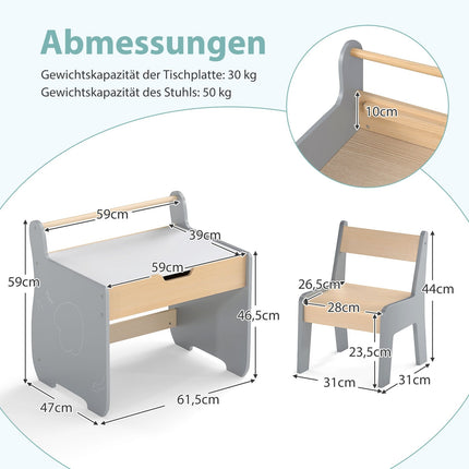 3-in-1 Kids Table Set with Reversible Top & Storage