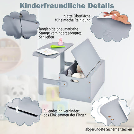 3-in-1 Kids Table Set with Storage, Wood, Gray