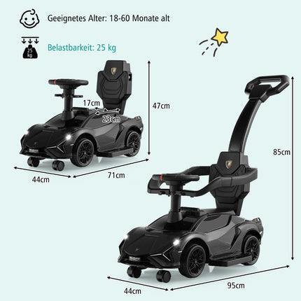 3-in-1 Lamborghini ride-on car push car with headlights &amp; Music &amp; Black storage space