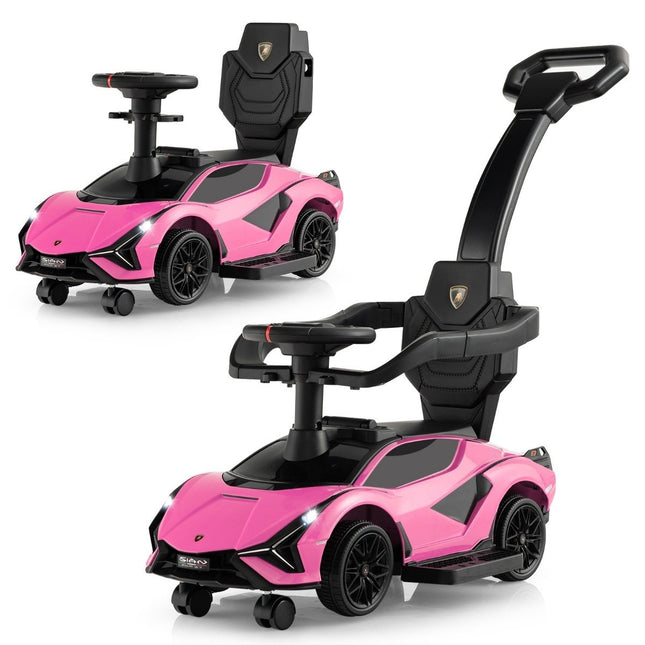 3-in-1 Lamborghini ride-on car push car with headlights &amp; Music &amp; Pink storage space
