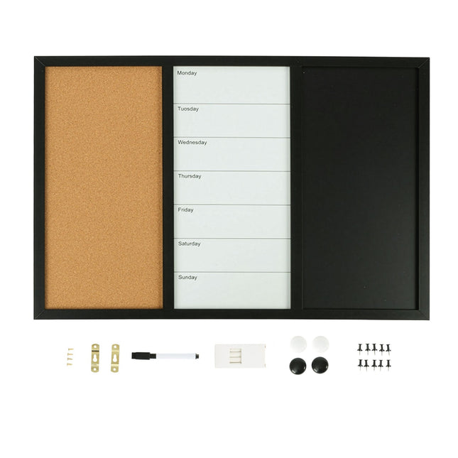 3-in-1 Memo Board with Accessories – Whiteboard, Cork, Planner