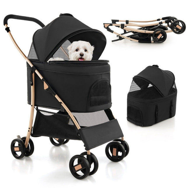 3-in-1 Pet Stroller, Foldable, Up to 15 kg, Black